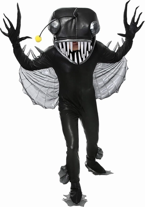 Black Angler Fish Costume For Adults, Black Seadevil Anglerfish Outfit With Hooded Jumpsuit, Attached Gloves, And Shoe Covers