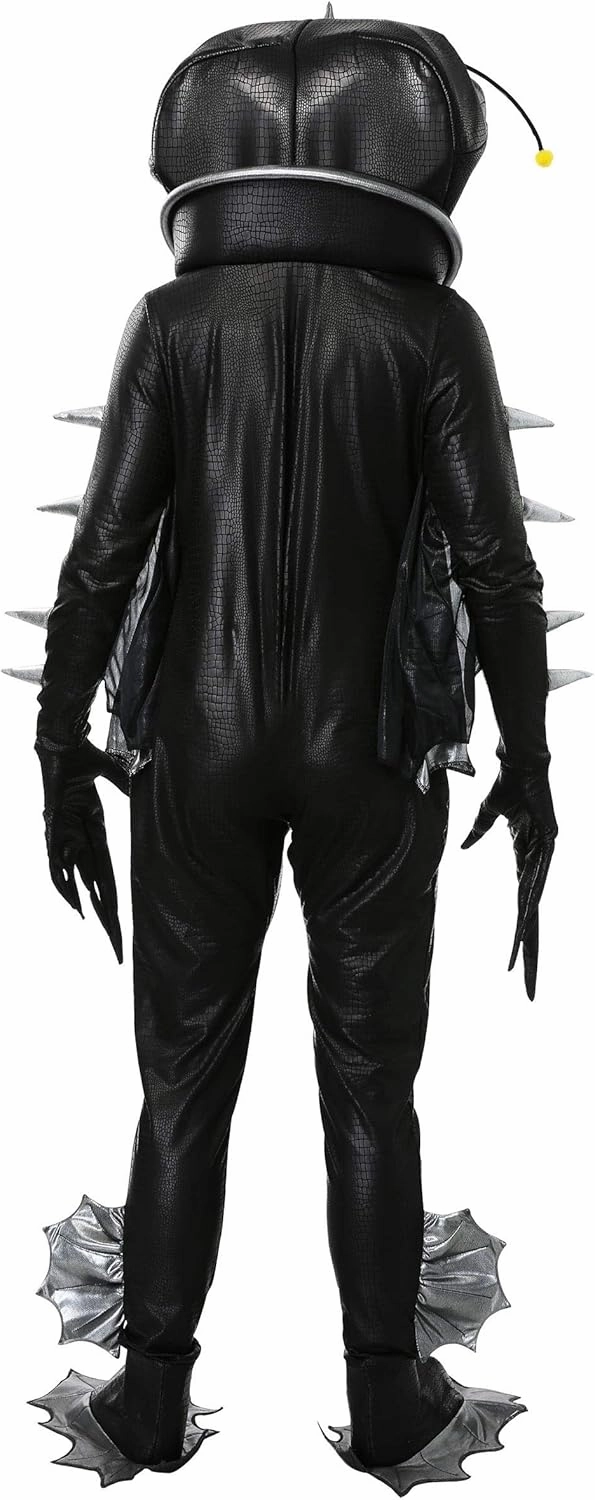 Black Angler Fish Costume For Adults, Black Seadevil Anglerfish Outfit With Hooded Jumpsuit, Attached Gloves, And Shoe Covers