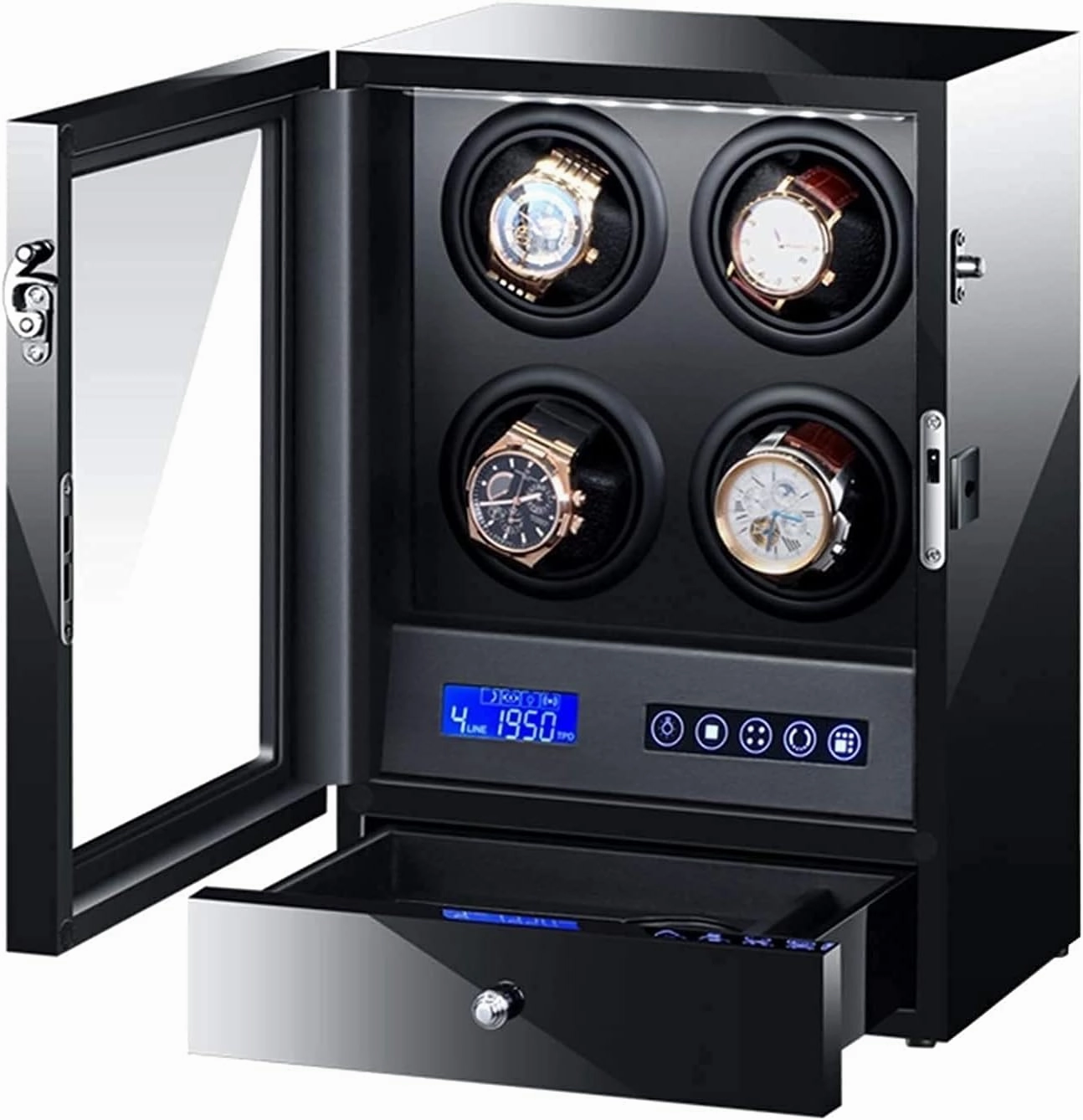 Black Automatic Watch Winder Box with Led Backlight Storage Drawer LCD Control Piano Paint Exterior Quiet Motor High-end / 6 2