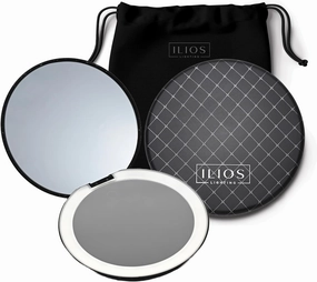 Black LED Compact Mirror with Light and 1x and 10x Magnifying Mirror in 5-inch mini Size Ideal for Travel