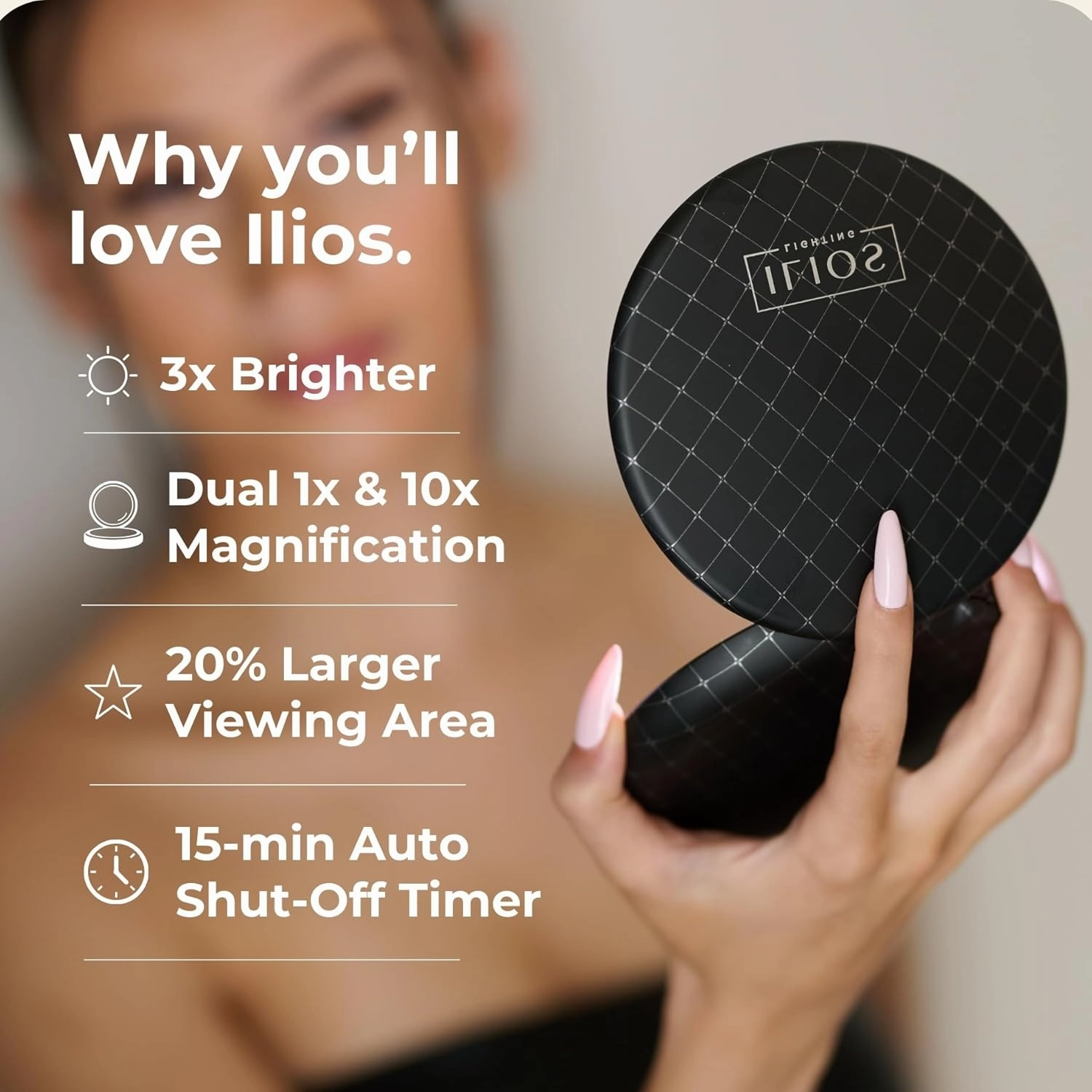 Black LED Compact Mirror with Light and 1x and 10x Magnifying Mirror in 5-inch mini Size Ideal for Travel