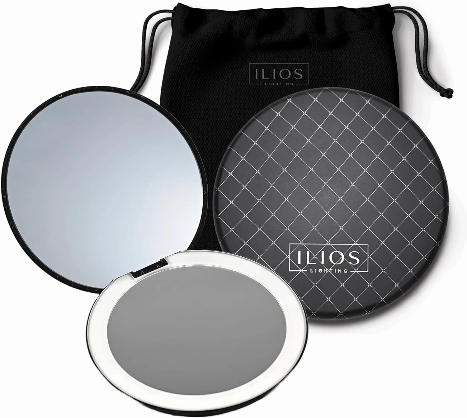 Black LED Compact Mirror with Light and 1x and 10x Magnifying Mirror in 5-inch mini Size Ideal for Travel