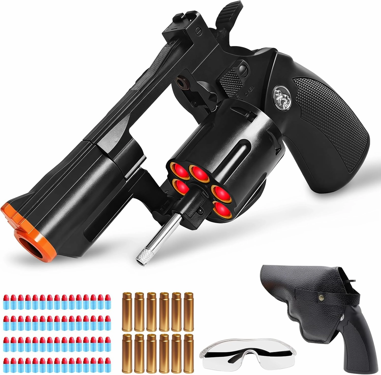 Black Soft Bullet Toy Revolver with Goggles & Holster, Realistic Revolver Toy Gun Pistol for Boys, Educational Play Gun Model, Halloween Christmas Birthday Gifts for Boys Kids Adults Age 8 