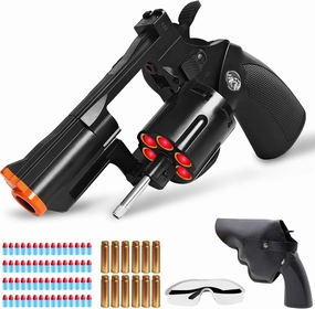 Black Soft Bullet Toy Revolver with Goggles & Holster, Realistic Revolver Toy Gun Pistol for Boys, Educational Play Gun Model, Halloween Christmas Birthday Gifts for Boys Kids Adults Age 8 