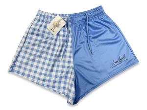 Blue & White Gingham Footy Shorts (With Pockets)