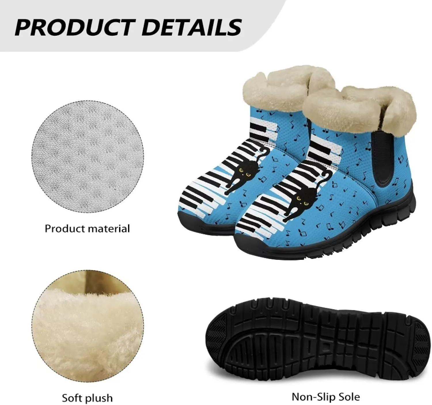 Blue Snow Boots for Women Fuzzy Ankle Booties Hiking Boots Non Slip Warm Casual Walking Boots