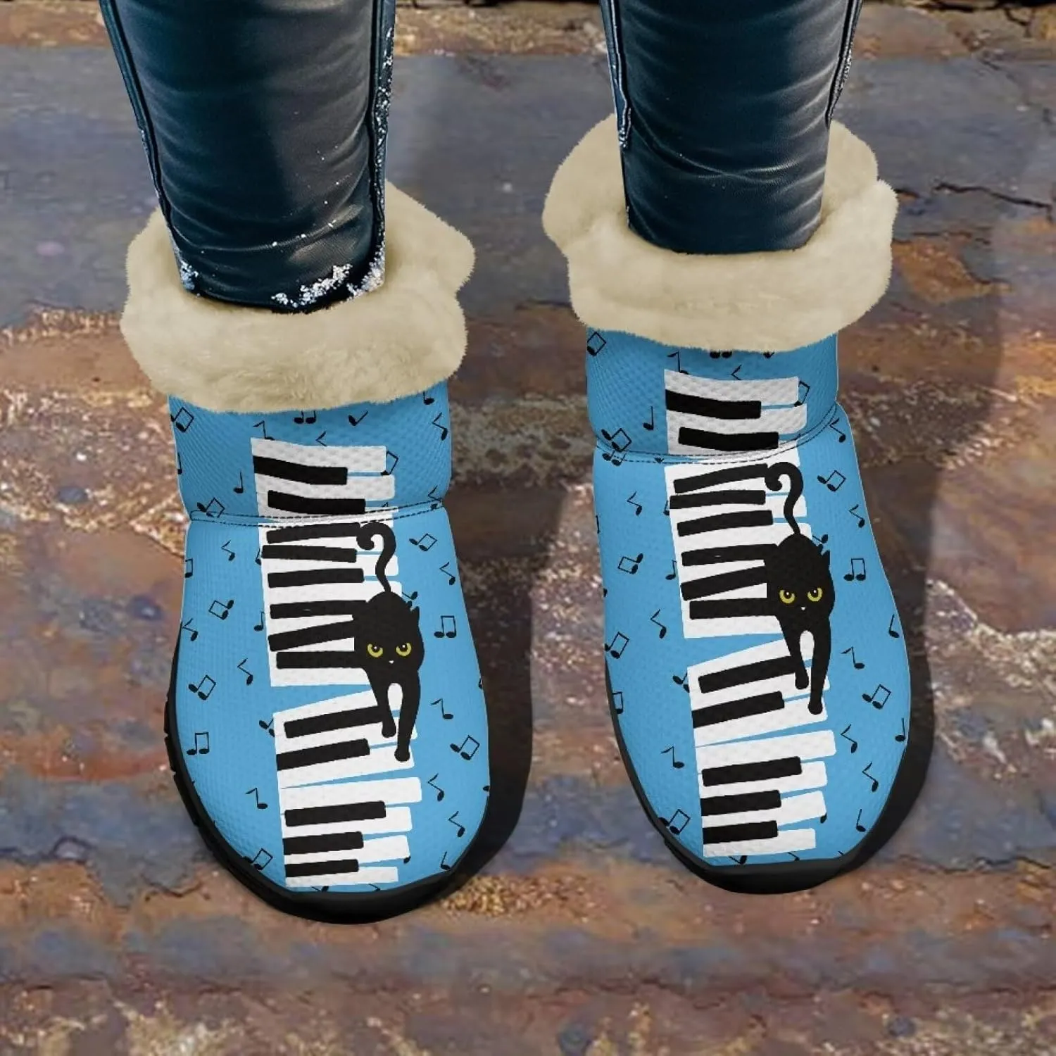 Blue Snow Boots for Women Fuzzy Ankle Booties Hiking Boots Non Slip Warm Casual Walking Boots