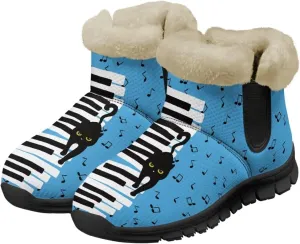 Blue Snow Boots for Women Fuzzy Ankle Booties Hiking Boots Non Slip Warm Casual Walking Boots