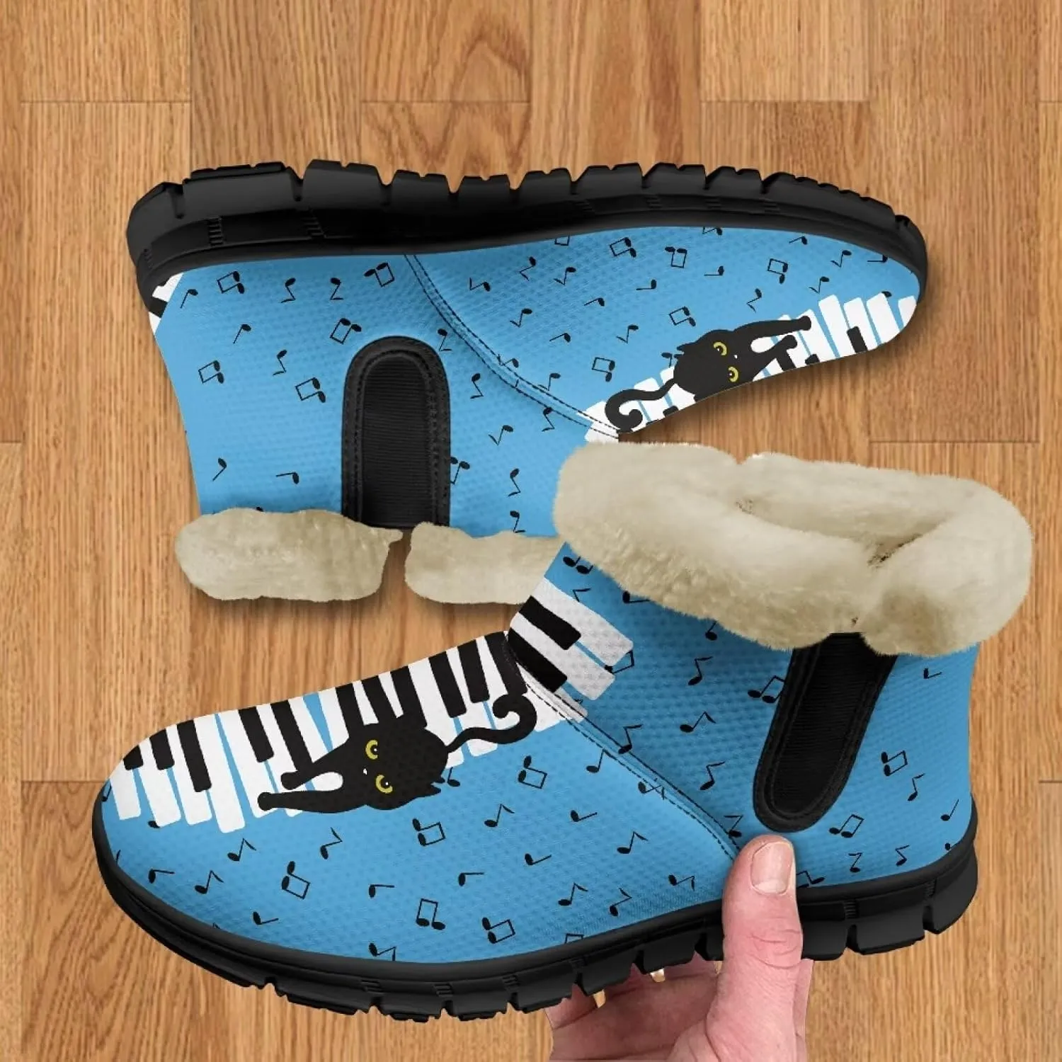 Blue Snow Boots for Women Fuzzy Ankle Booties Hiking Boots Non Slip Warm Casual Walking Boots
