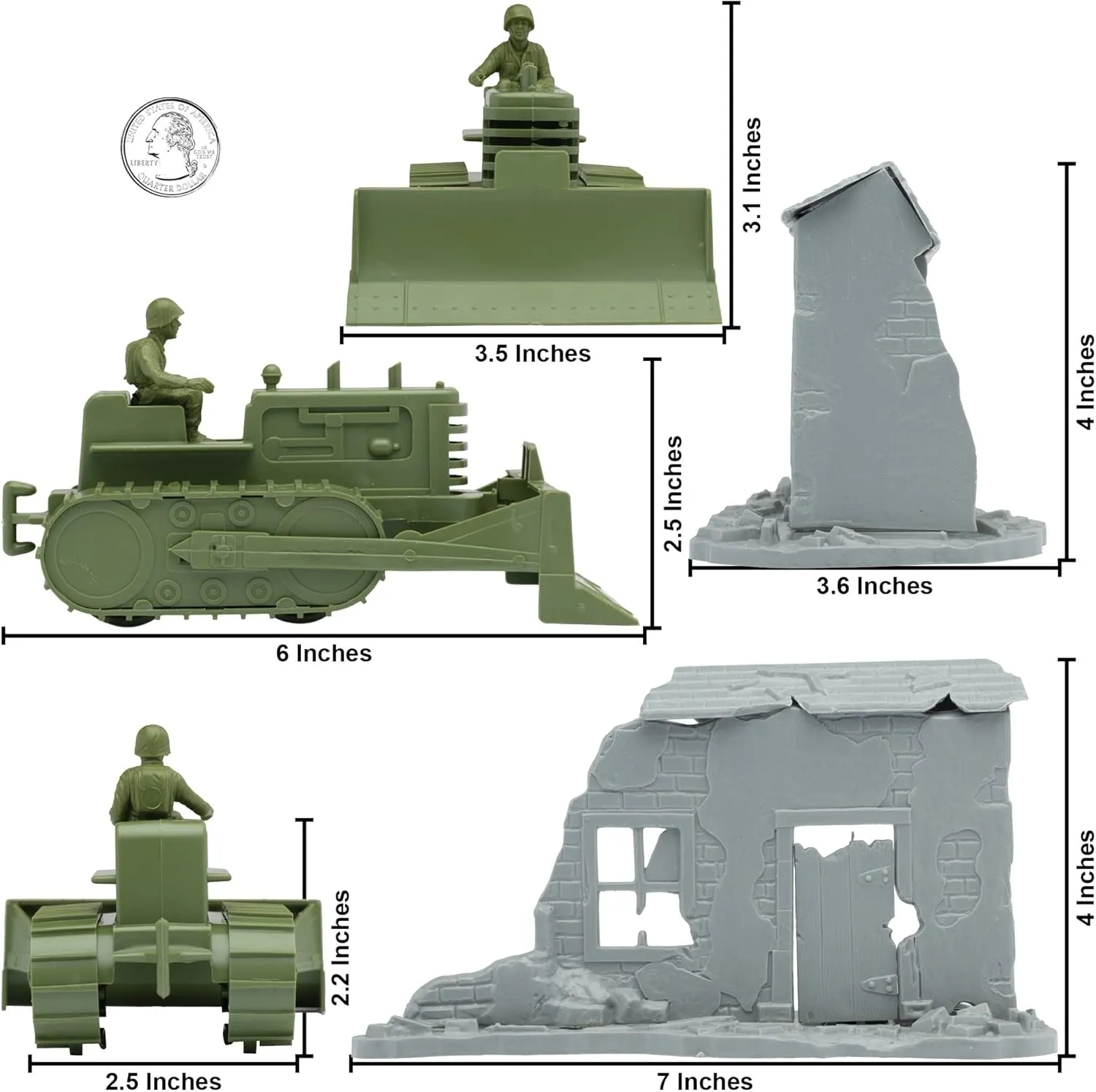 BMC Classic Army Corps of Engineers Bulldozer Building Plastic Army Men Playset