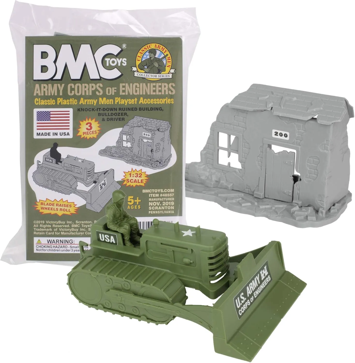 BMC Classic Army Corps of Engineers Bulldozer Building Plastic Army Men Playset