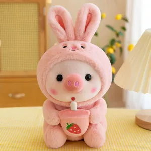 Boba Pig Strawberry Bunny Rabbit Plush Toy