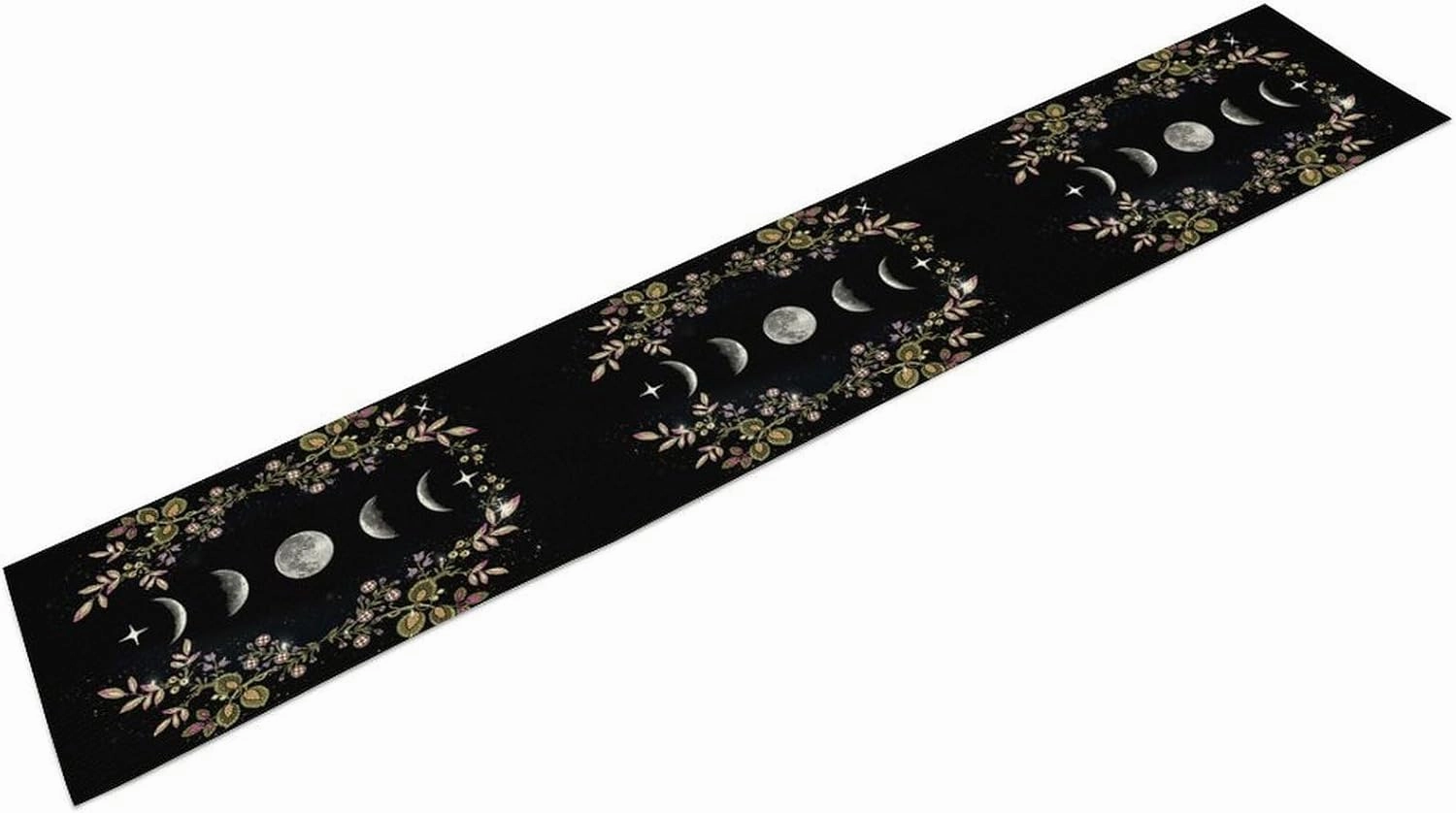 Boho Floral Moon Table Runner, Cotton Linen Non-Slip Dining Table Runners Black Flower Wildflower Moon Decor, Dresser Scarves for Coffee Table Wedding Holiday Party Tabletop Kitchen Decor 13x60Inch