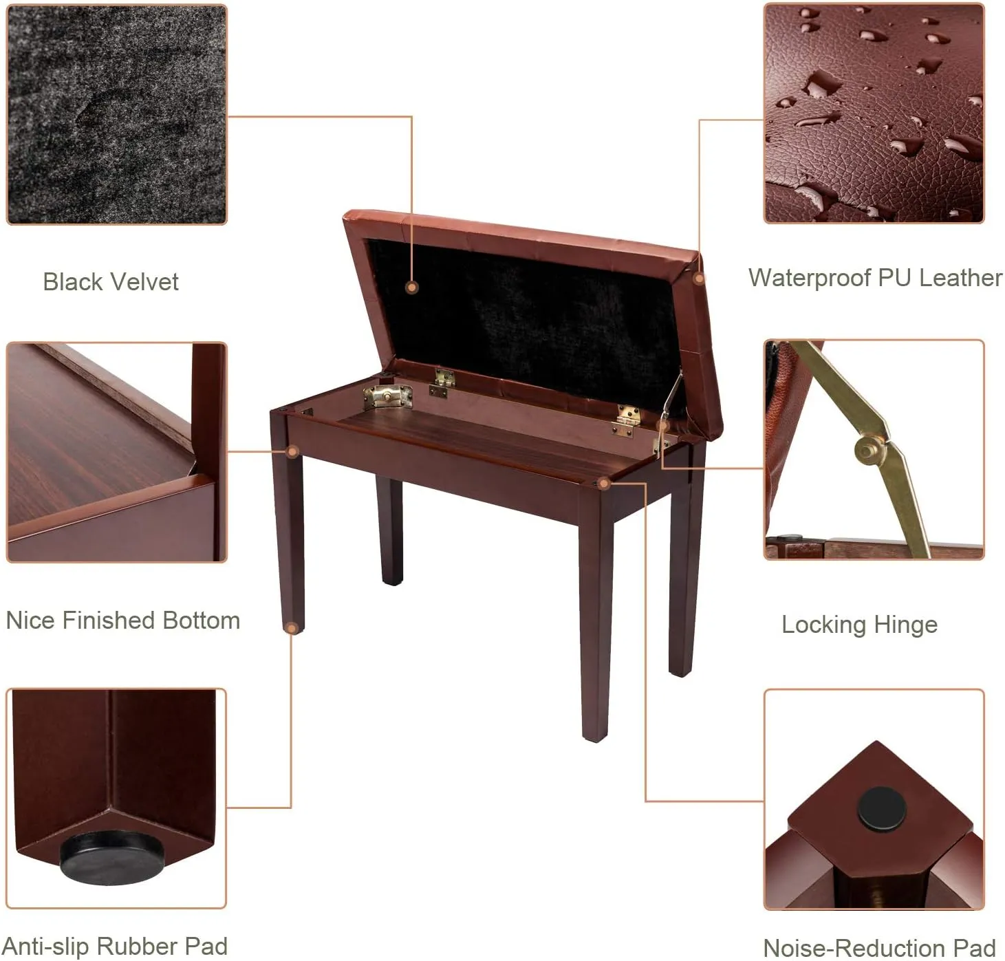 Bonnlo Duet Piano Bench with Music Storage and Padded Cushion Artist Seat