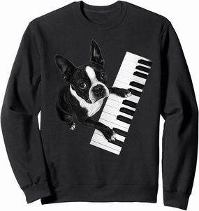 Boston Terrier Playing Piano Pianist Dog Lover Sweatshirt