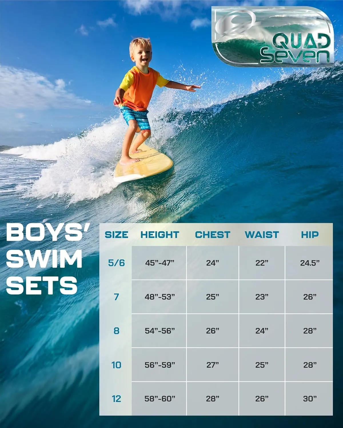 Boys Rash Guard Swimsuit Set – 4-Piece Kids Short Sleeve Bathing Suit Swimwear Sets (Sizes: 5-12)