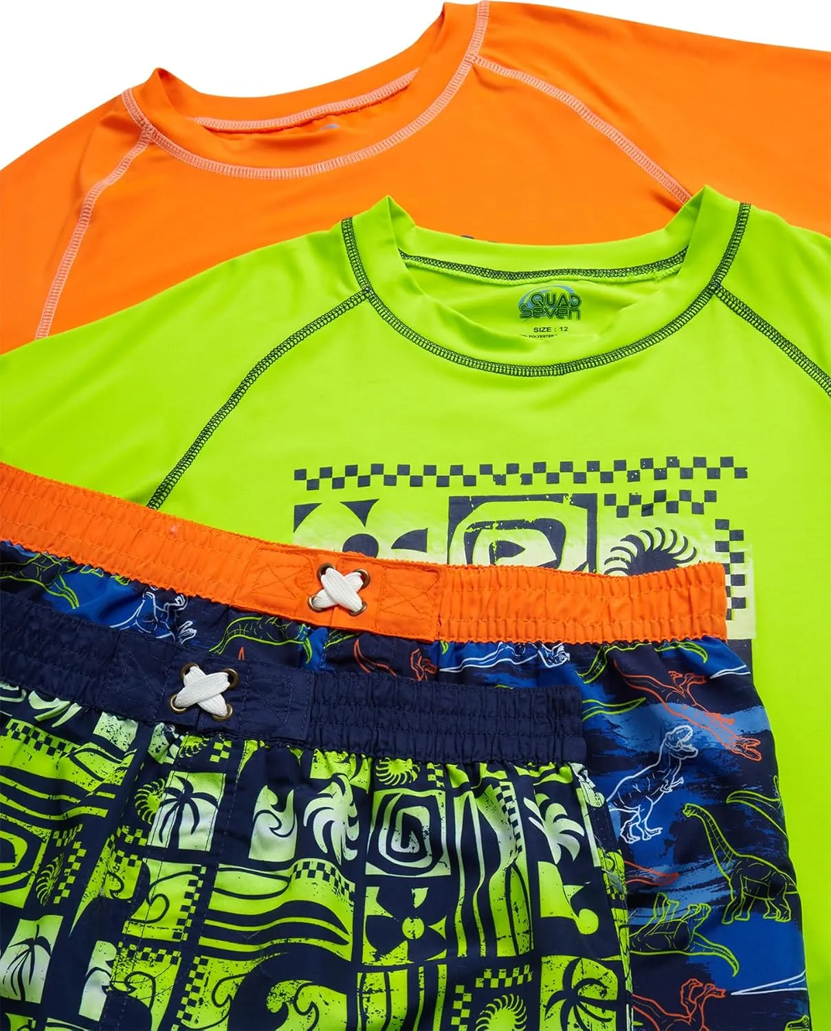 Boys Rash Guard Swimsuit Set – 4-Piece Kids Short Sleeve Bathing Suit Swimwear Sets (Sizes: 5-12)