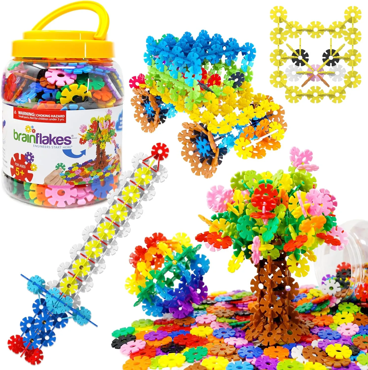 Brain Flakes 500 Piece Set, Ages 3 , Interlocking Plastic Disc Toy for Creative Building, Educational STEM Learning, Construction Block Play for Kids, Teens, Adults, Boys, and Girls