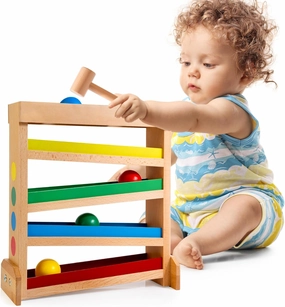 Bravmate Wooden Ball Tracking Montessori Toy, Pounding Ball Drop for Baby 1-3 Year Old, Early Learning Educational Gift for Girls Boys