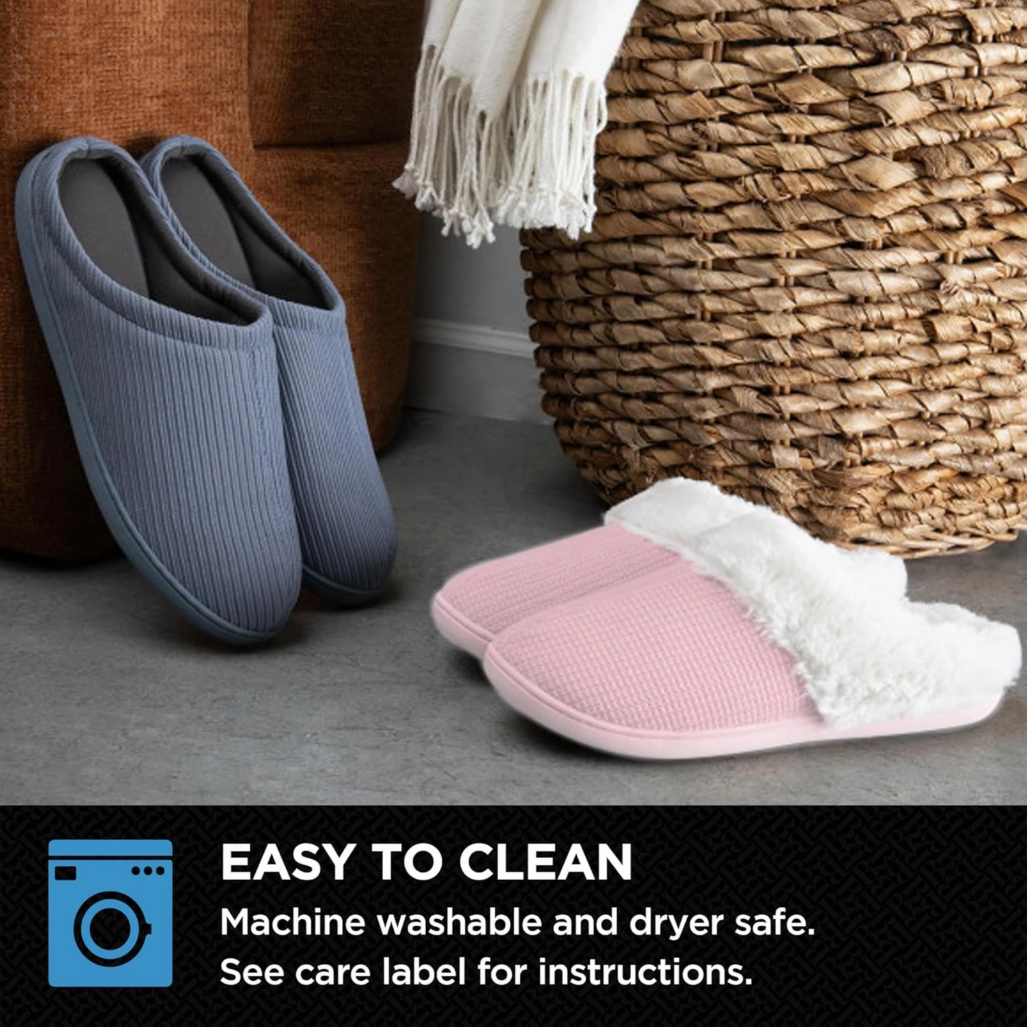 Brookstone Classic Comfort Memory Foam Indoor Slippers - Women's Memory Foam Cozy Slippers - Soft Plush, Non-Slip Sole