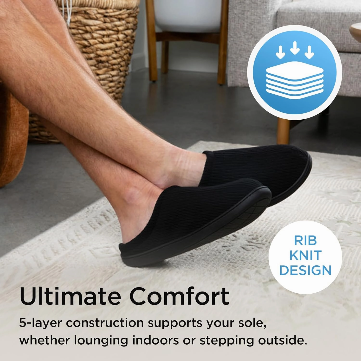 Brookstone Classic Comfort Memory Foam Men's Indoor Slippers - Warm & Comfortable, Soft Plush Lining, Non-Slip Sole