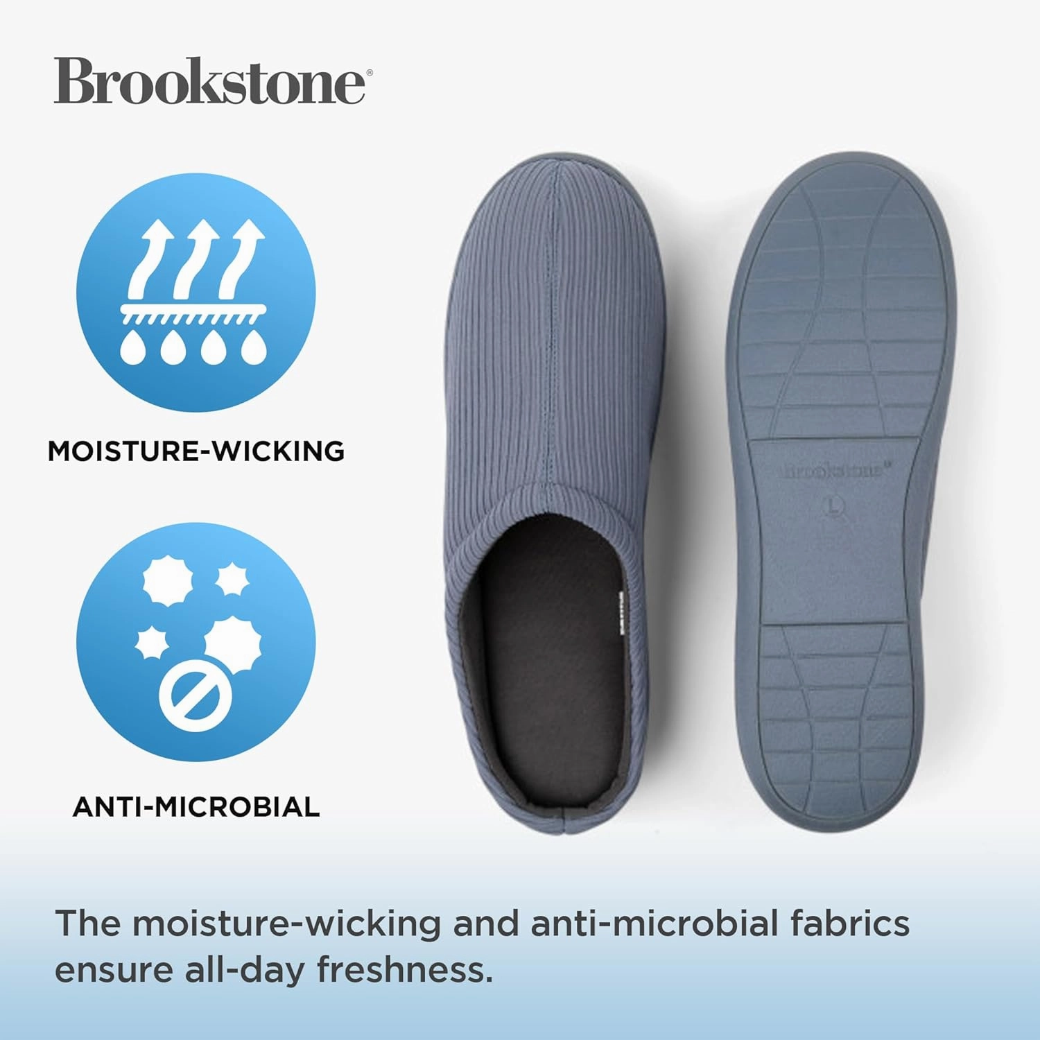 Brookstone Classic Comfort Memory Foam Men's Indoor Slippers - Warm & Comfortable, Soft Plush Lining, Non-Slip Sole