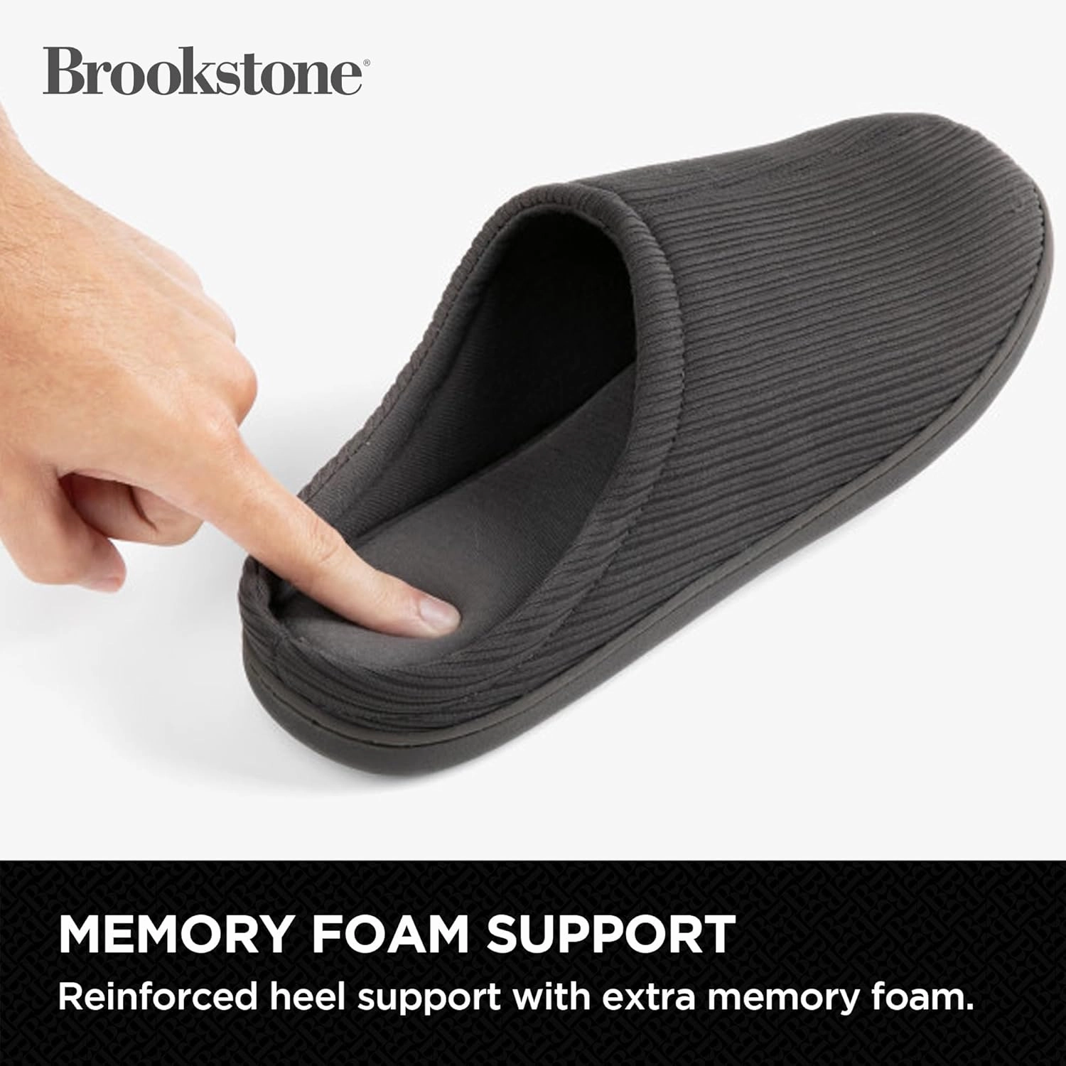 Brookstone Classic Comfort Memory Foam Men's Indoor Slippers - Warm & Comfortable, Soft Plush Lining, Non-Slip Sole