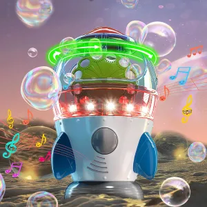 Bubble Machine for Kids with 2 Fans, Lights and Music, 360° Auto Rotatable Rocket Bubble Blower Machine for Toddlers 1-3 Bubble Maker Machine for Parties Ideal Bubble Toy Gift for Boy Girl