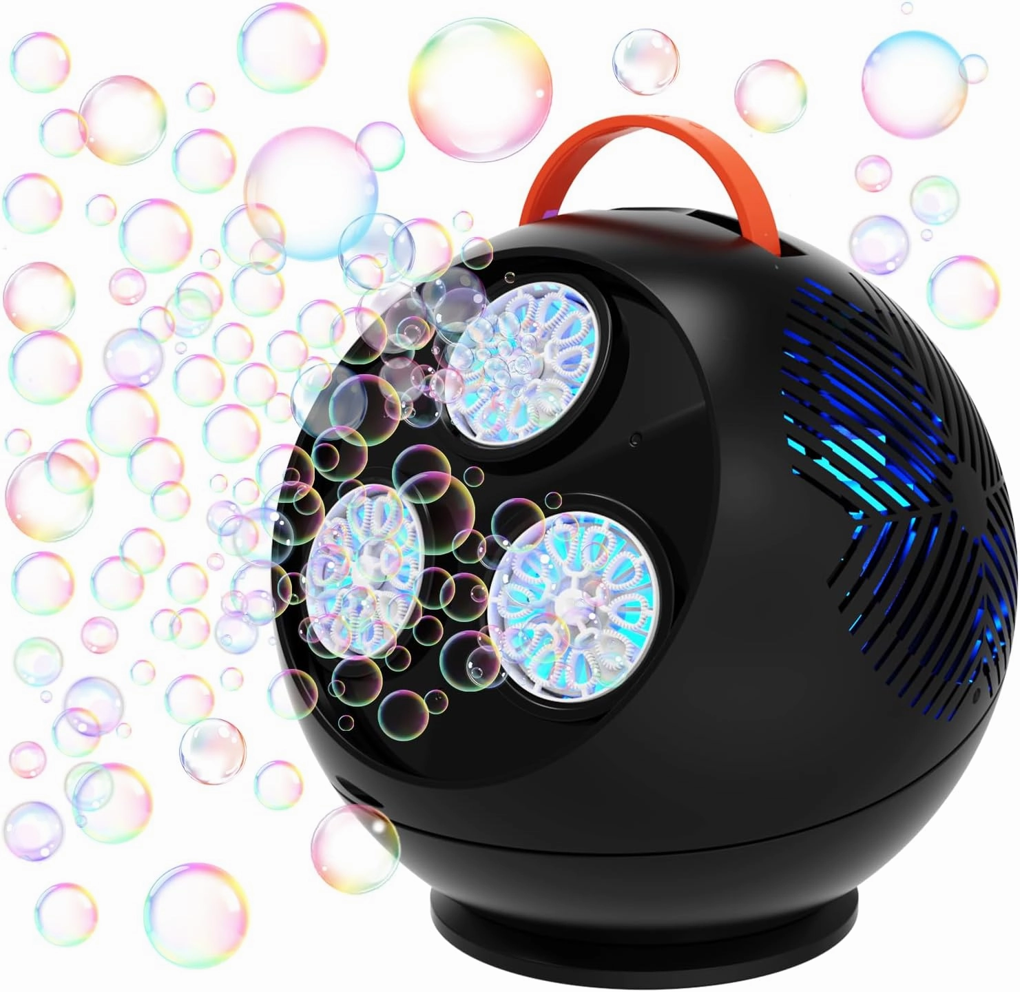 Bubble Machine for Kids Toddlers,45°/360° Automatic Rotation Spherical Bubble Maker Toy with RGB Light,Rechargeable Type-C Charge Bubble Blower,Outdoor Wedding Party Birthday Gifts (Black)