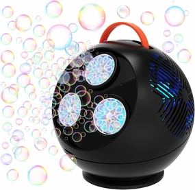 Bubble Machine for Kids Toddlers,45°/360° Automatic Rotation Spherical Bubble Maker Toy with RGB Light,Rechargeable Type-C Charge Bubble Blower,Outdoor Wedding Party Birthday Gifts (Black)