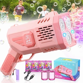 Bubble Machine Gun: Bubble Gun with Colorful Lights/Bubble Solution, Bubble Gun Blower for Adults Kids Rocket Launcher Bubble Machine, Summer Toy Gift for Outdoor Indoor Birthday Wedding Party