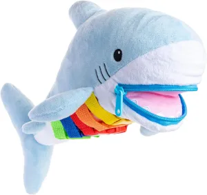 Buckle Toys - Bruce Shark Stuffed Animal - Montessori Learning Activity Travel Toy for Toddlers - Develop Motor Skills and Problem Solving