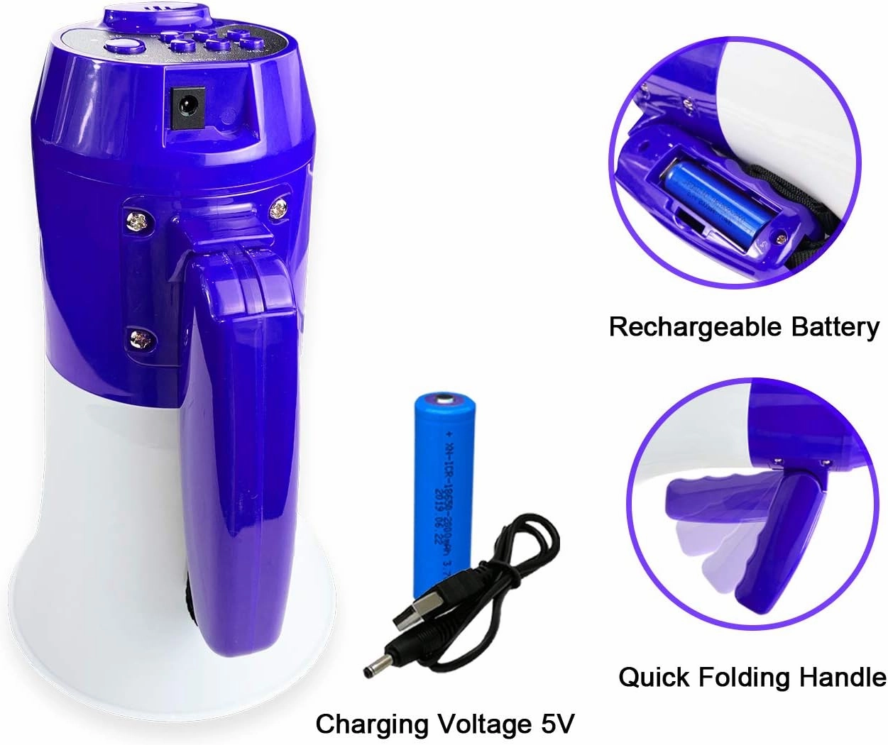 Bullhorn Rechargeable Megaphone Speaker with 240's Recording,Siren,U-Disk Player, 800 Yard Range, Rechargeable Battery