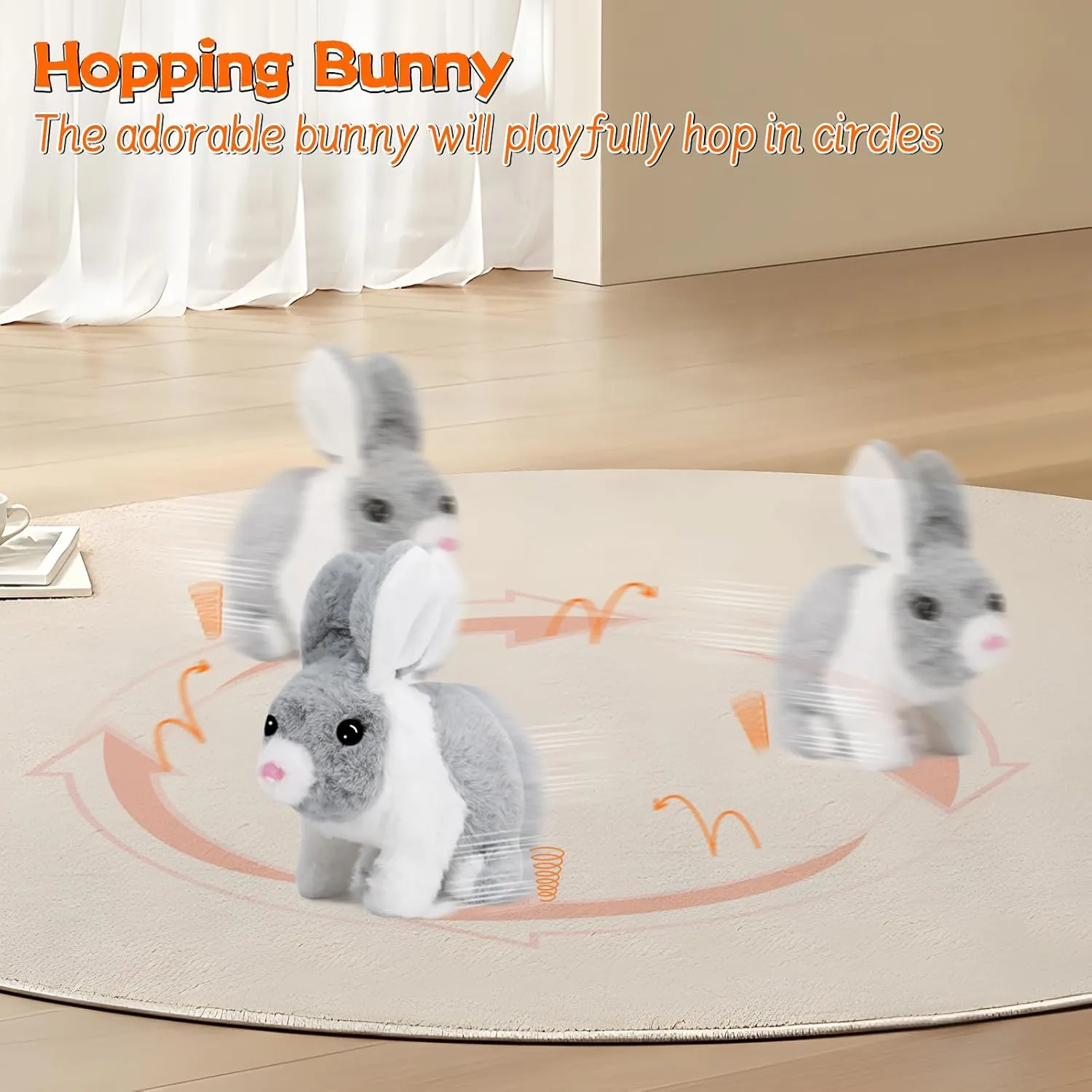 Bunny Toys for Kids, Realistic Rabbit Toys with Jumping Action, Wiggling Ears, Twitching Mouth and Nose, Ideal Stuffed Rabbit Gift for 3  Kids for Easter, Birthdays, Halloween, and Christmas