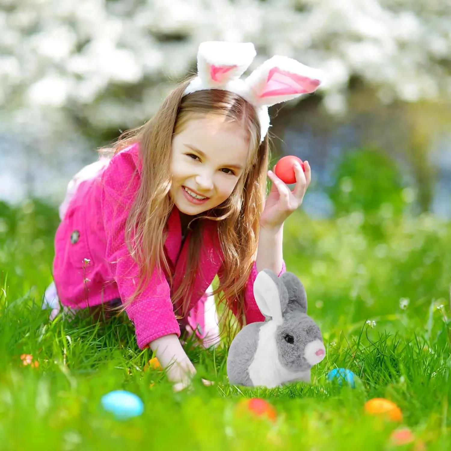 Bunny Toys for Kids, Realistic Rabbit Toys with Jumping Action, Wiggling Ears, Twitching Mouth and Nose, Ideal Stuffed Rabbit Gift for 3  Kids for Easter, Birthdays, Halloween, and Christmas