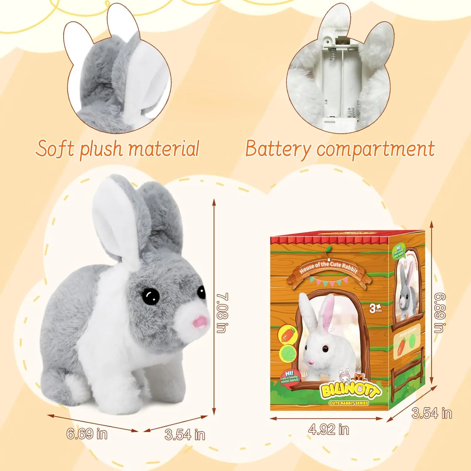 Bunny Toys for Kids, Realistic Rabbit Toys with Jumping Action, Wiggling Ears, Twitching Mouth and Nose, Ideal Stuffed Rabbit Gift for 3  Kids for Easter, Birthdays, Halloween, and Christmas