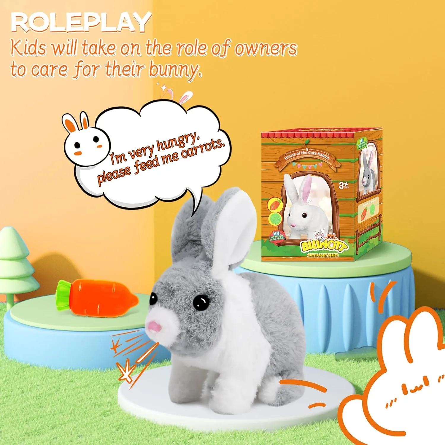 Bunny Toys for Kids, Realistic Rabbit Toys with Jumping Action, Wiggling Ears, Twitching Mouth and Nose, Ideal Stuffed Rabbit Gift for 3  Kids for Easter, Birthdays, Halloween, and Christmas