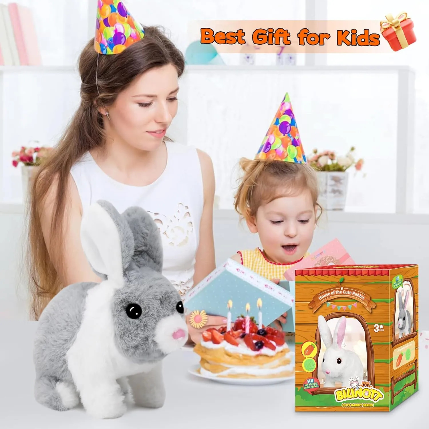 Bunny Toys for Kids, Realistic Rabbit Toys with Jumping Action, Wiggling Ears, Twitching Mouth and Nose, Ideal Stuffed Rabbit Gift for 3  Kids for Easter, Birthdays, Halloween, and Christmas