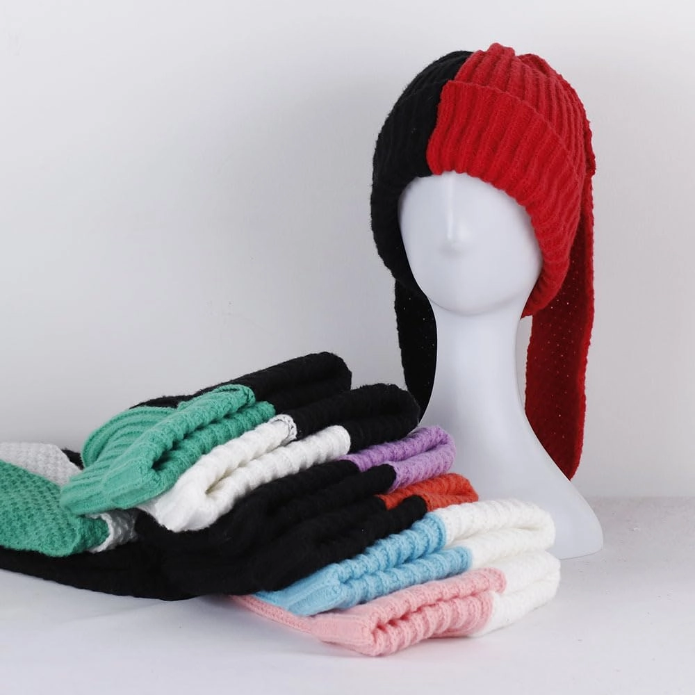 Bunny Beanie Hats for Women Cute Rabbit Beanie Crochet Hats Winter Cap Warm Skull Cap Outdoor Ski Slouchy