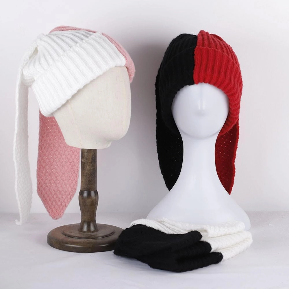 Bunny Beanie Hats for Women Cute Rabbit Beanie Crochet Hats Winter Cap Warm Skull Cap Outdoor Ski Slouchy