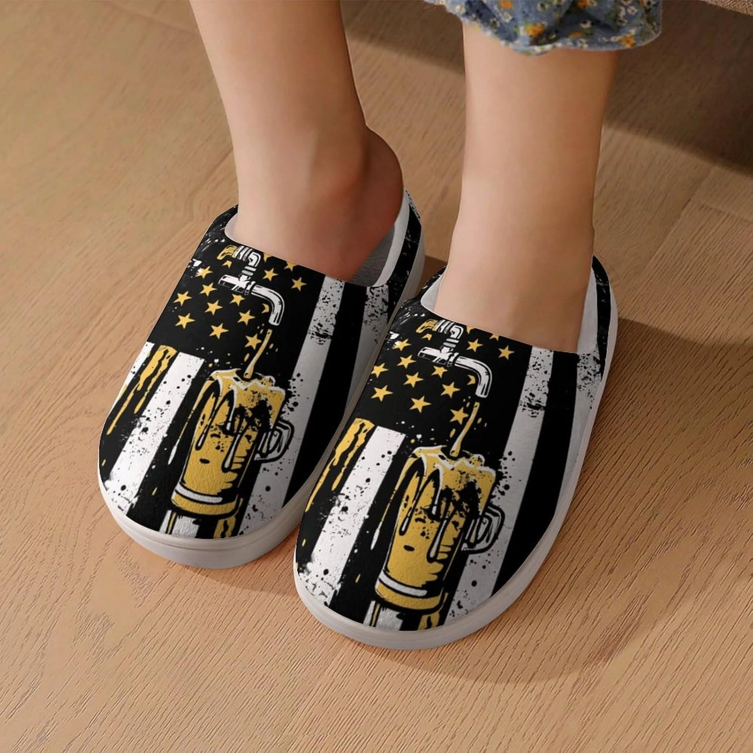 Burning Flame Fire Funny Cotton Slippers Lightweight Memory Foam Anti-Skid Sole Indoor House Shoes