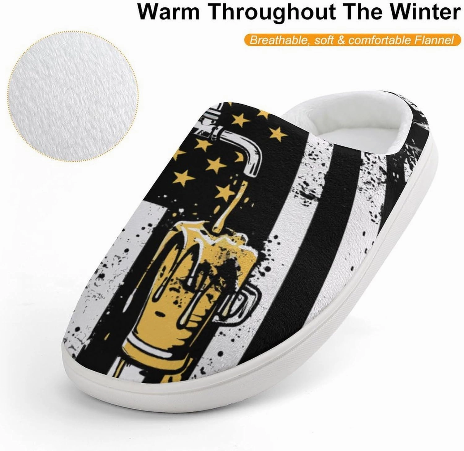 Burning Flame Fire Funny Cotton Slippers Lightweight Memory Foam Anti-Skid Sole Indoor House Shoes