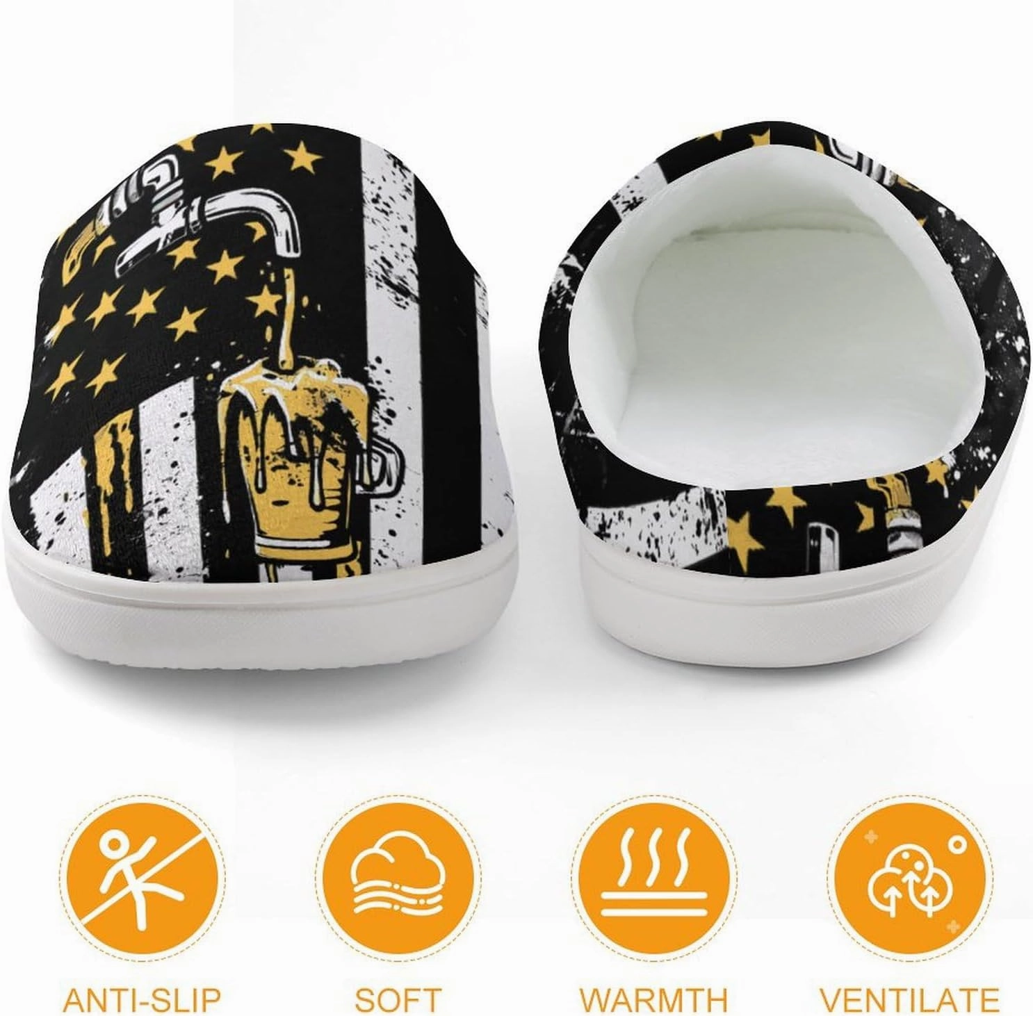Burning Flame Fire Funny Cotton Slippers Lightweight Memory Foam Anti-Skid Sole Indoor House Shoes