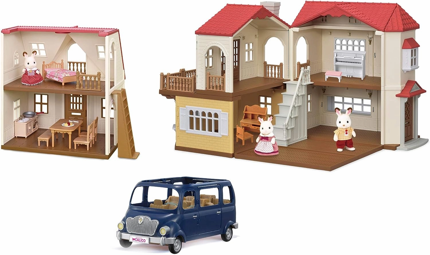 Calico Critters Red Roof Grand Mansion Gift Set, Dollhouse Playset with 3 Figures, Furniture, Vehicle and Accessories