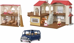 Calico Critters Red Roof Grand Mansion Gift Set, Dollhouse Playset with 3 Figures, Furniture, Vehicle and Accessories