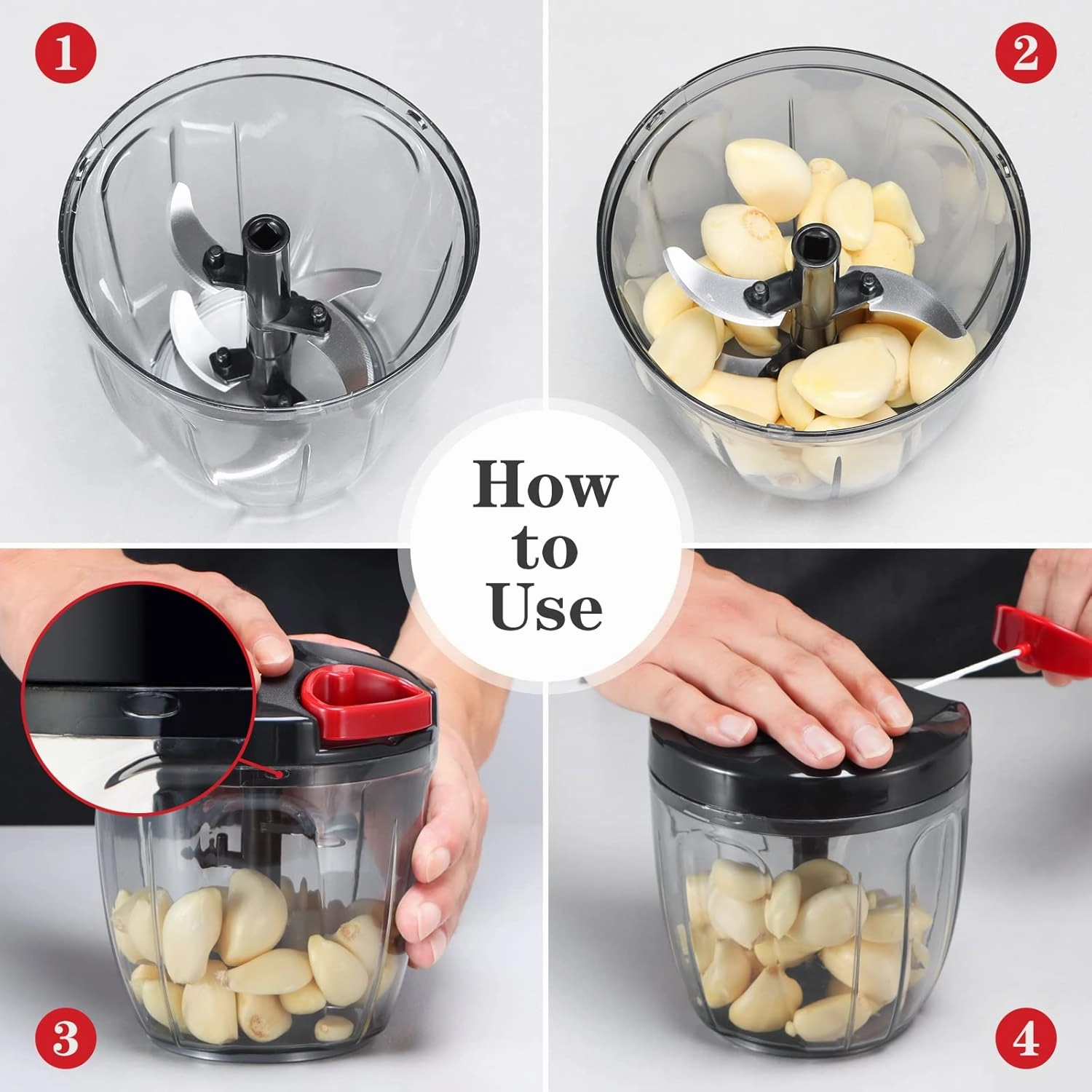 Cambom Manual Food Chopper Vegetable Cutter, Hand String Vegetable Chopper Onions Cutter for Vegetable Fruits Nuts BPA Free Food Safe Material, 900ml Black