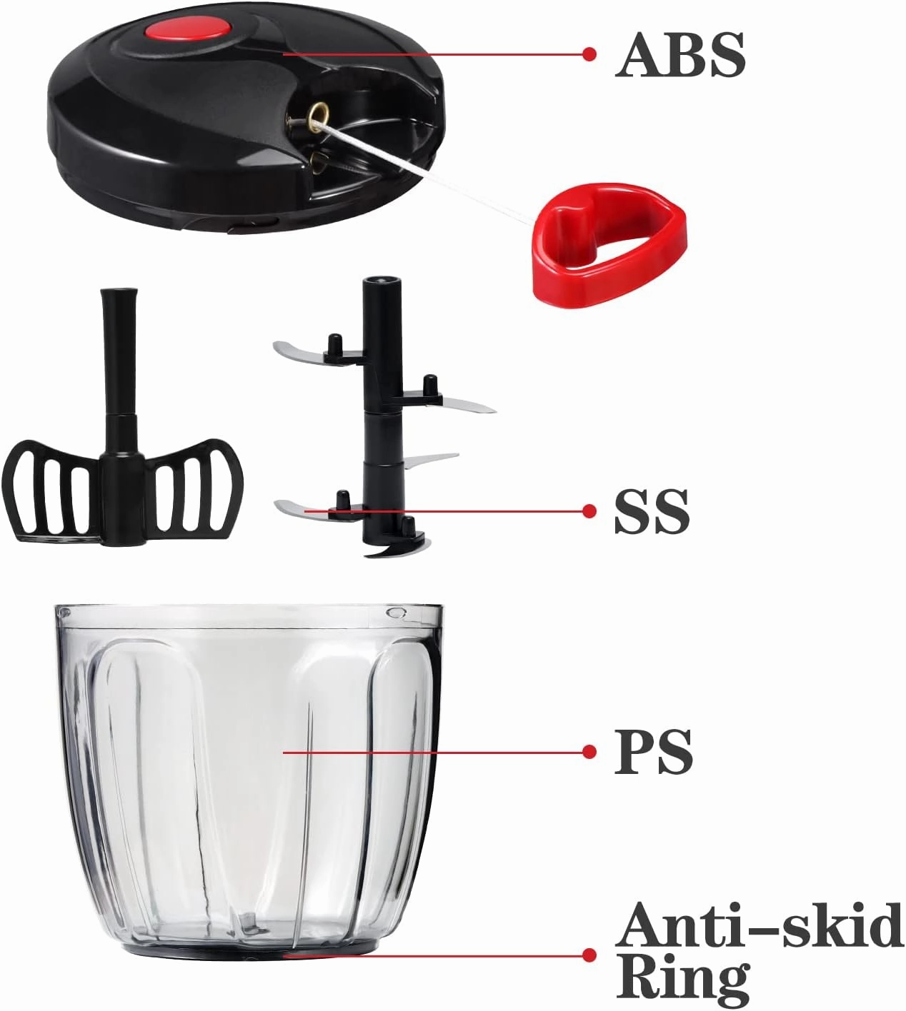 Cambom Manual Food Chopper Vegetable Cutter, Hand String Vegetable Chopper Onions Cutter for Vegetable Fruits Nuts BPA Free Food Safe Material, 900ml Black