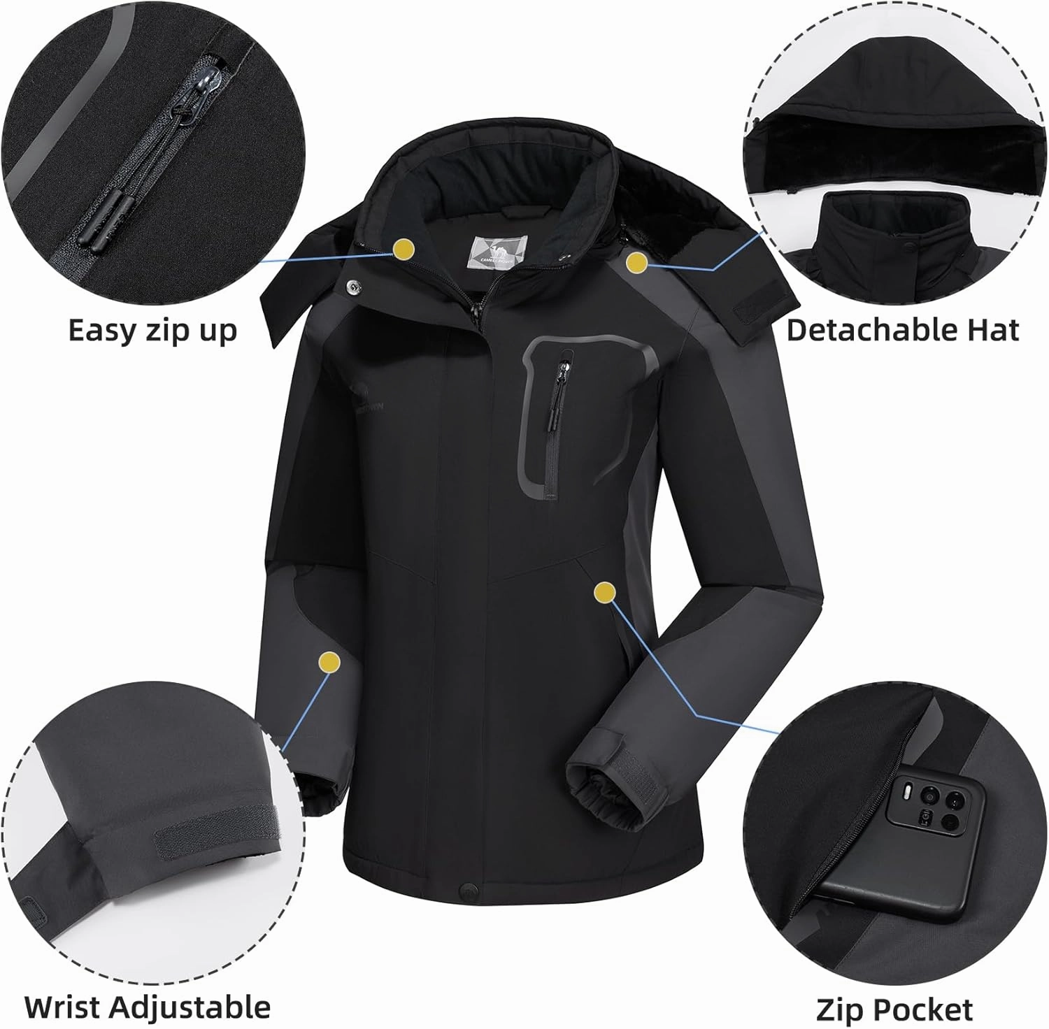 CAMEL CROWN Women's Ski Jacket Winter Snow Coat Warm Fleece Mountain Waterproof Female Jacket Snowboarding jackets