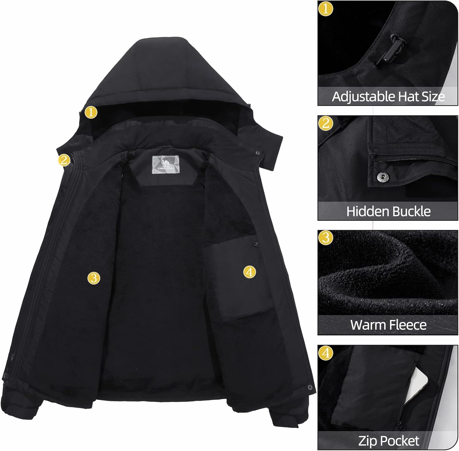 CAMEL CROWN Women's Ski Jacket Winter Snow Coat Warm Fleece Mountain Waterproof Female Jacket Snowboarding jackets