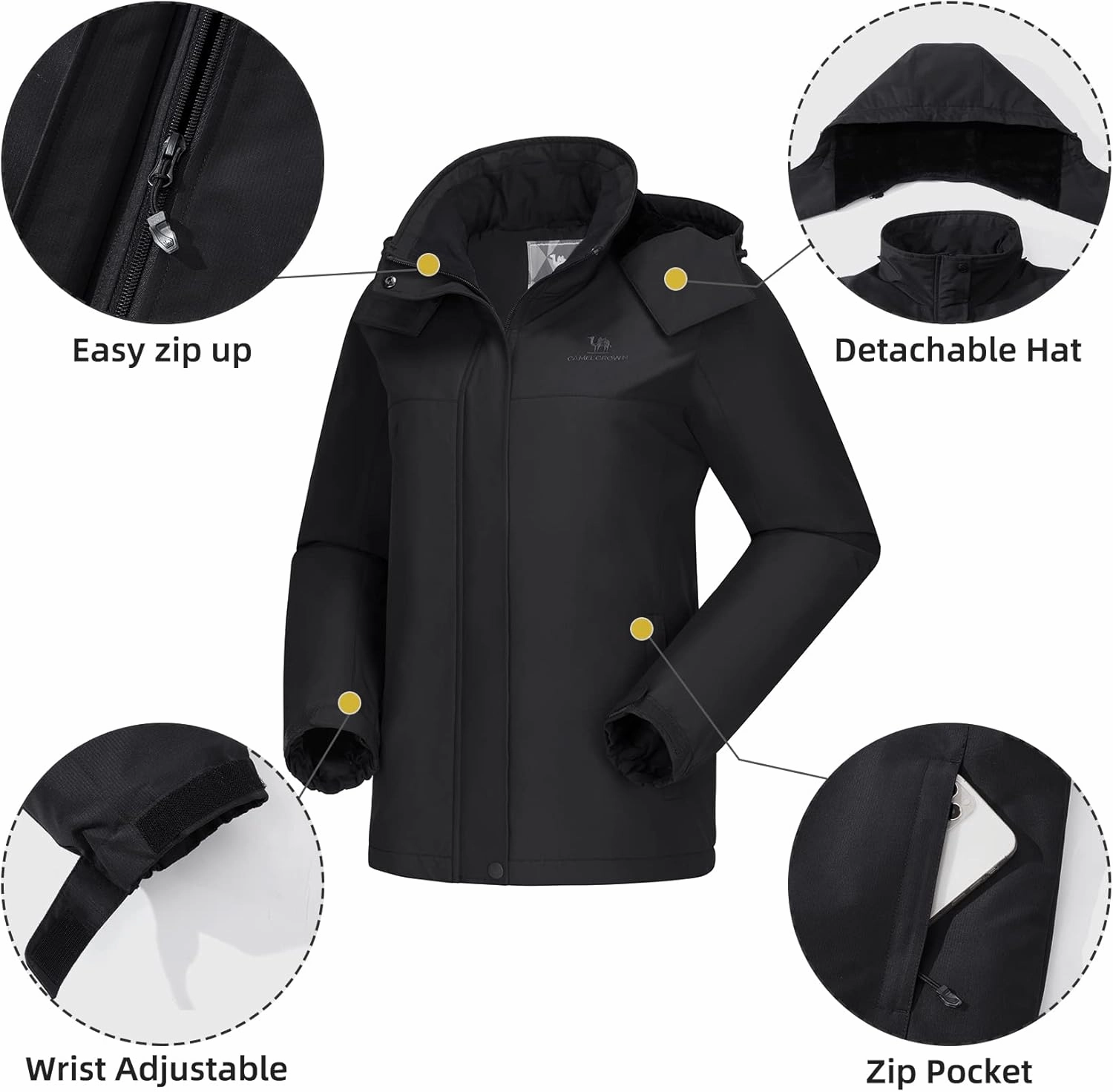 CAMEL CROWN Women's Ski Jacket Winter Snow Coat Warm Fleece Mountain Waterproof Female Jacket Snowboarding jackets
